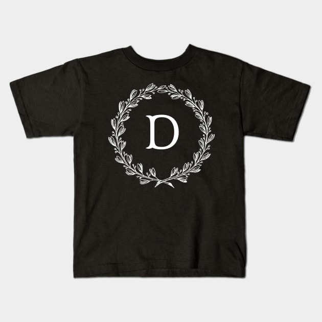 Beautiful Letter D Alphabet Initial Monogram Wreath Kids T-Shirt by anonopinion